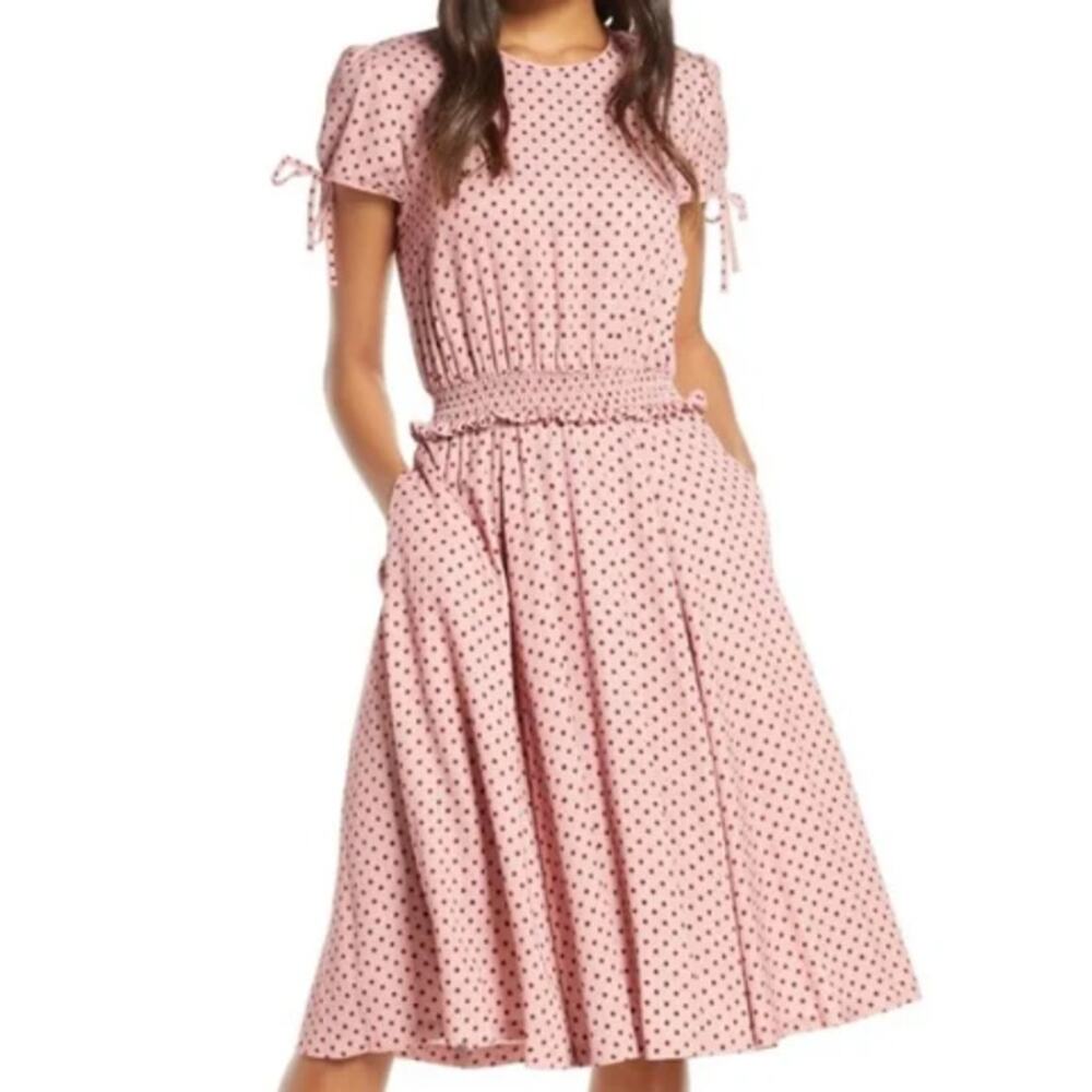 Gal Meets Glam Womens Pink Polka Dot Dress Size 8 Petite Short Sleeve Flirty
